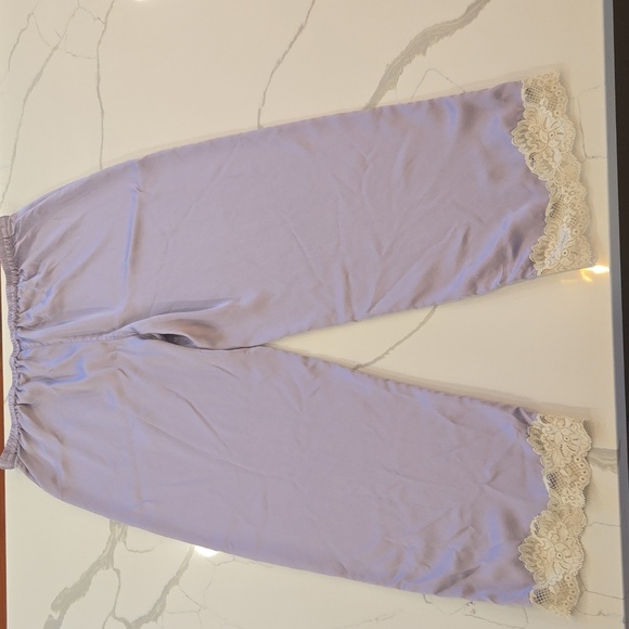 Vintage 100% Silk Lavender Lace Pajama Top & Pants Set Purple Size Medium - Picture 9 of 13